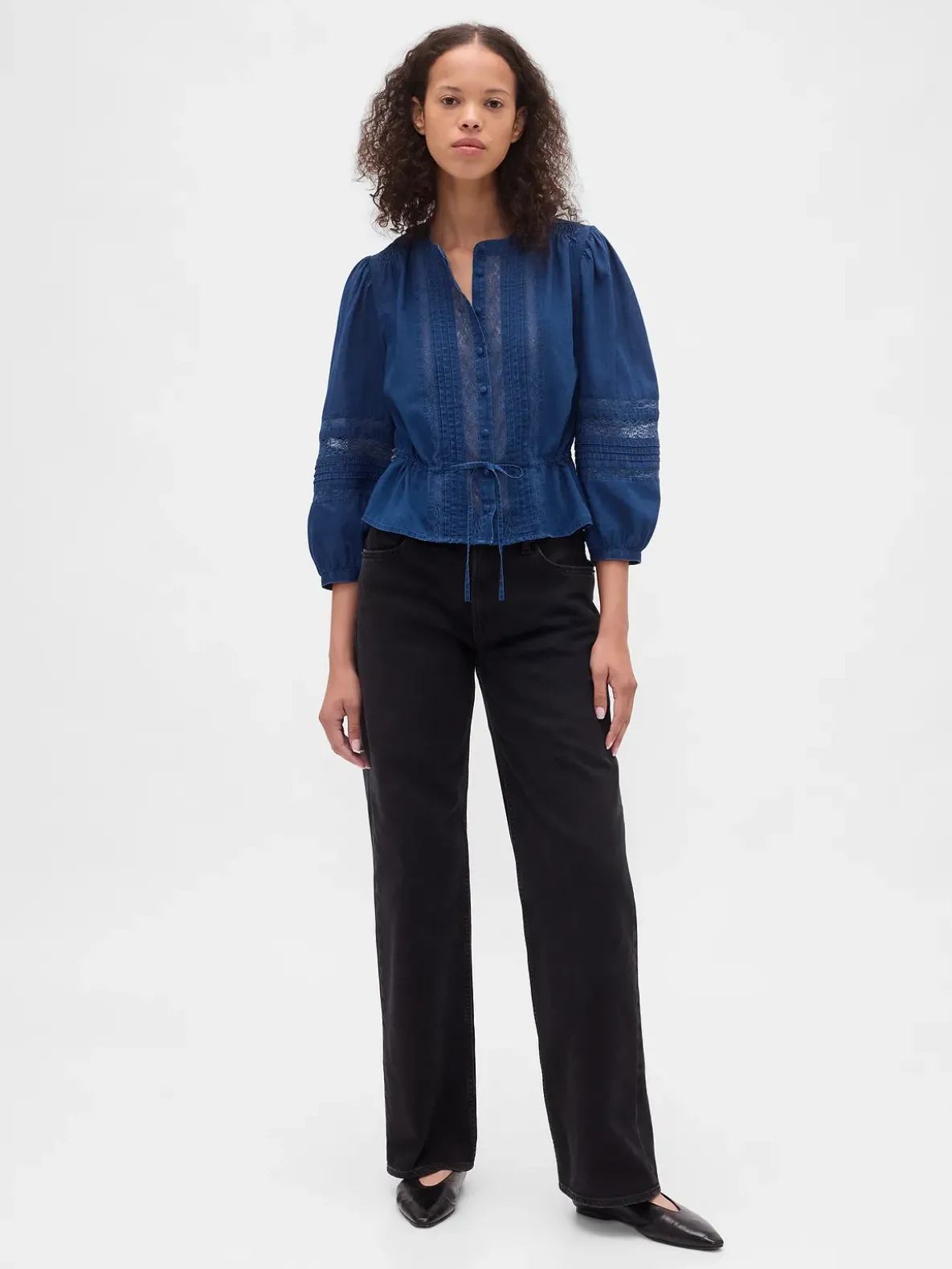 Lace-Trim Voile Top