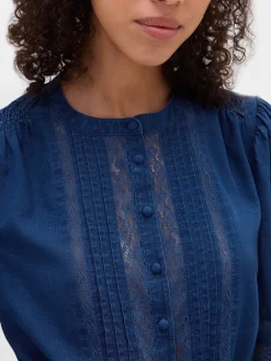 Lace-Trim Voile Top