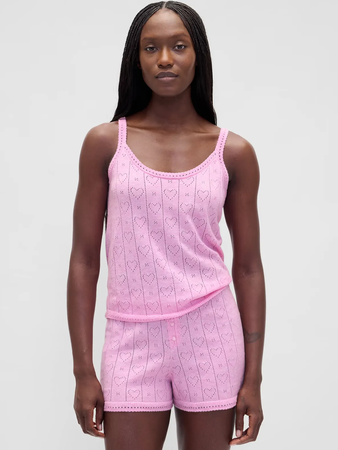 Lightweight CashSoft Pointelle Heart PJ Tank Top