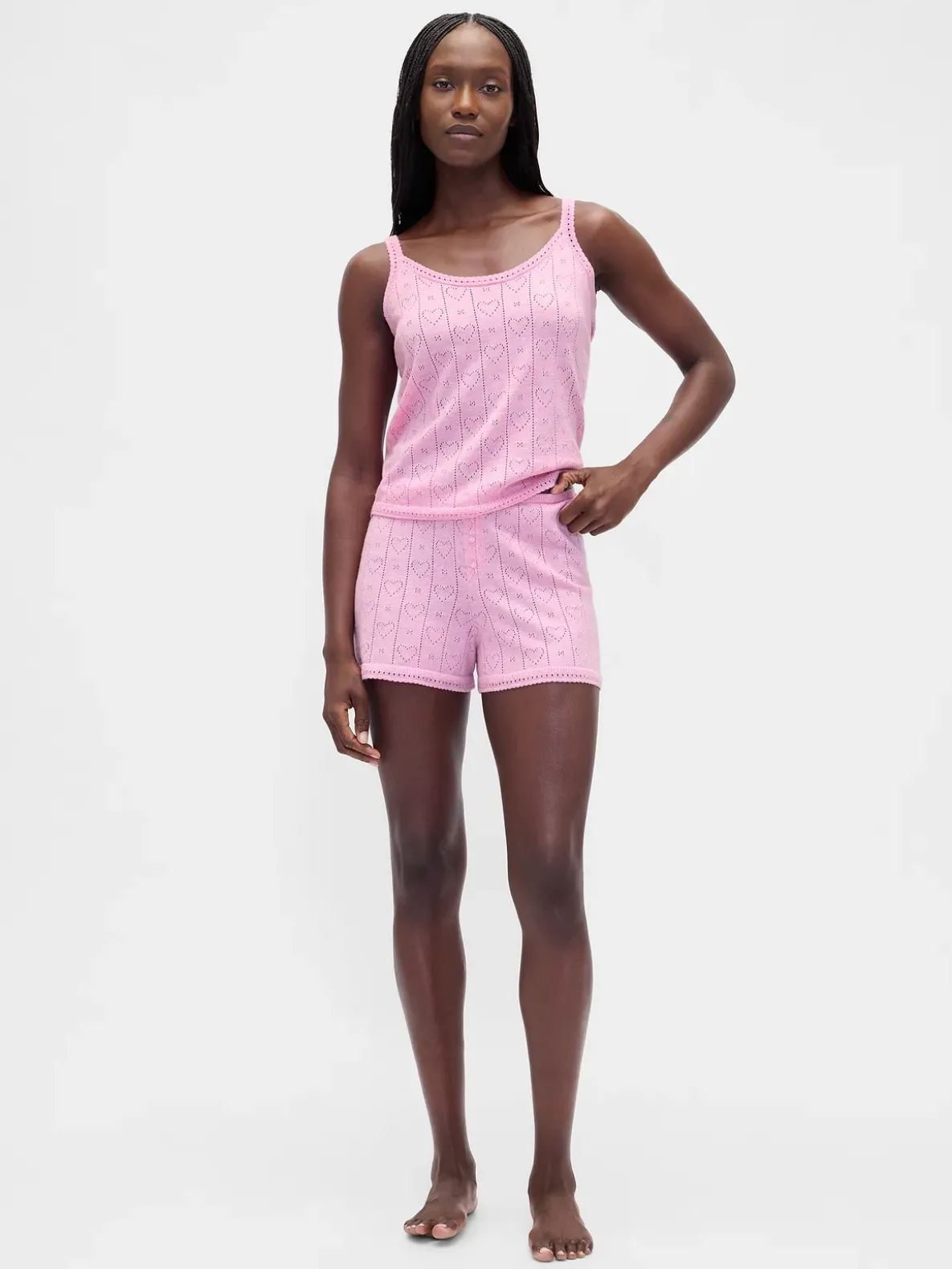 Lightweight CashSoft Pointelle Heart PJ Tank Top