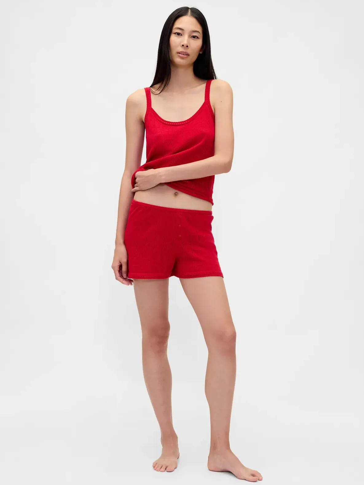 Lightweight CashSoft Pointelle Heart PJ Tank Top