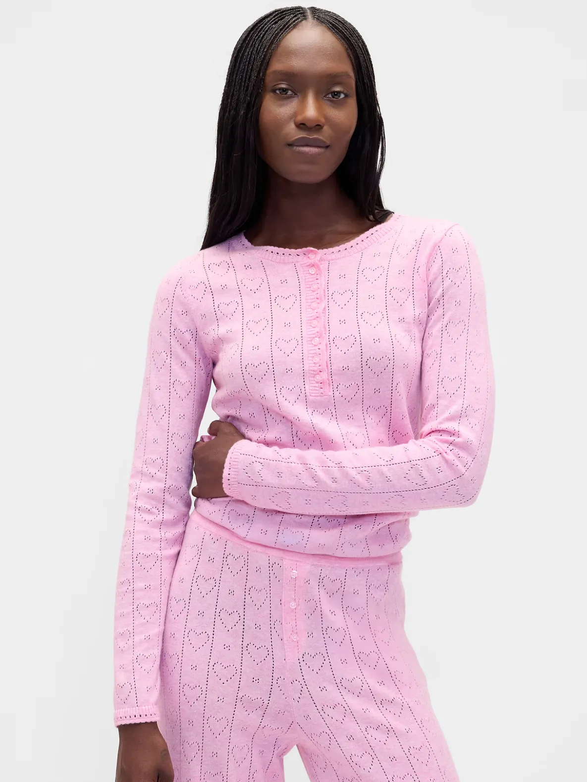 Lightweight CashSoft Pointelle Heart PJ Top