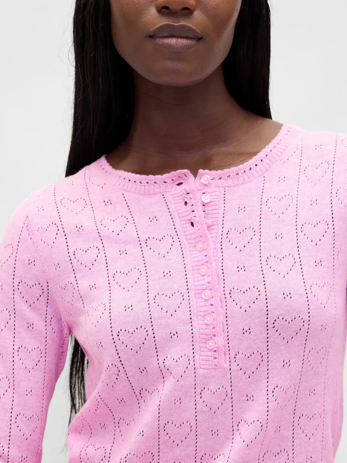 Lightweight CashSoft Pointelle Heart PJ Top