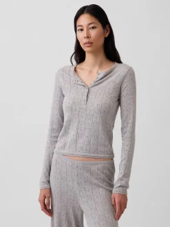 Lightweight CashSoft Pointelle Heart PJ Top
