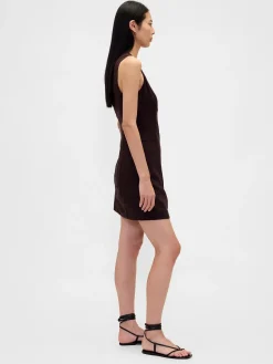 Linen-Blend Asymmetrical Mini Dress