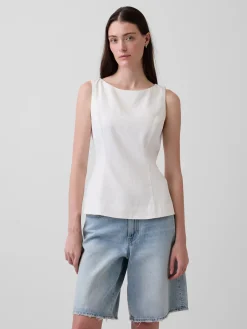 Linen-Blend Boatneck Top