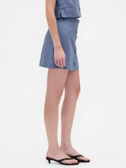 Linen-Blend Button-Front Mini Skort