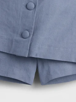 Linen-Blend Button-Front Mini Skort