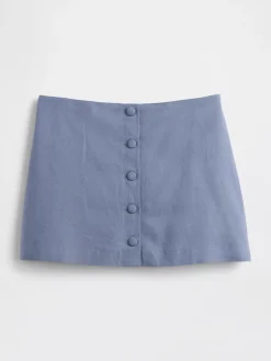 Linen-Blend Button-Front Mini Skort