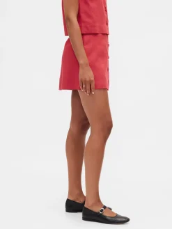 Linen-Blend Button-Front Mini Skort