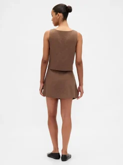 Linen-Blend Button-Front Mini Skort