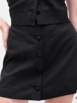 Linen-Blend Button-Front Mini Skort