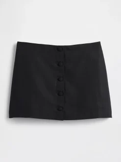Linen-Blend Button-Front Mini Skort