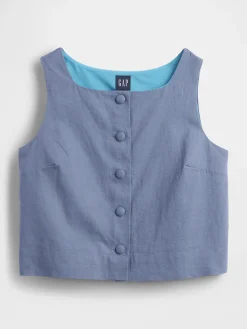 Linen-Blend Button-Front Shell Top