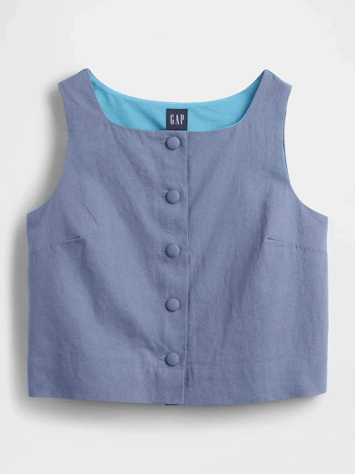 Linen-Blend Button-Front Shell Top