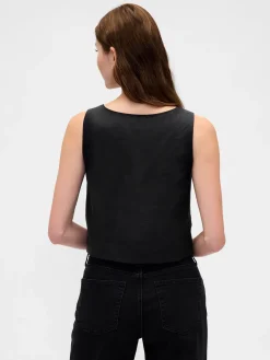 Linen-Blend Button-Front Shell Top