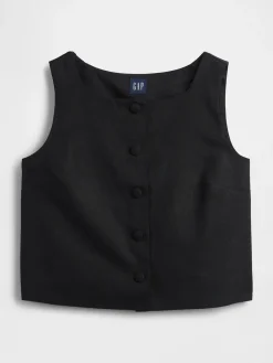 Linen-Blend Button-Front Shell Top