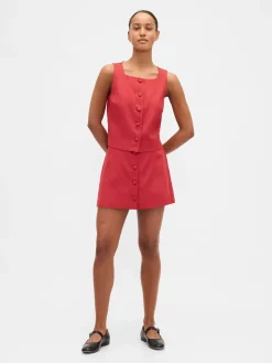 Linen-Blend Button-Front Shell Top