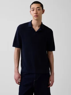 Linen-Blend Camp Polo Sweater Shirt