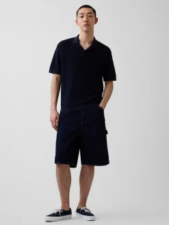 Linen-Blend Camp Polo Sweater Shirt