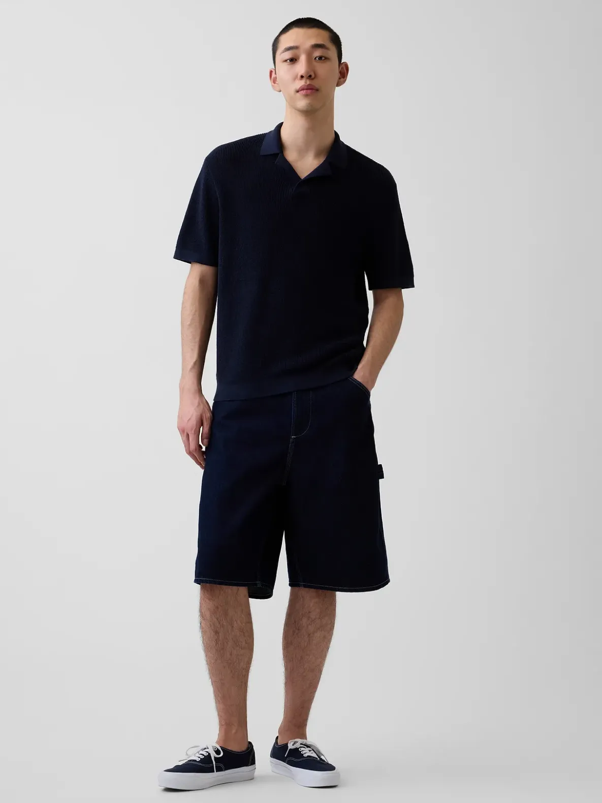 Linen-Blend Camp Polo Sweater Shirt