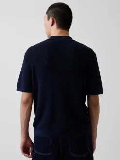 Linen-Blend Camp Polo Sweater Shirt