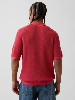 Linen-Blend Camp Polo Sweater Shirt