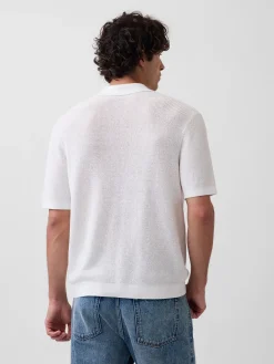 Linen-Blend Camp Polo Sweater Shirt