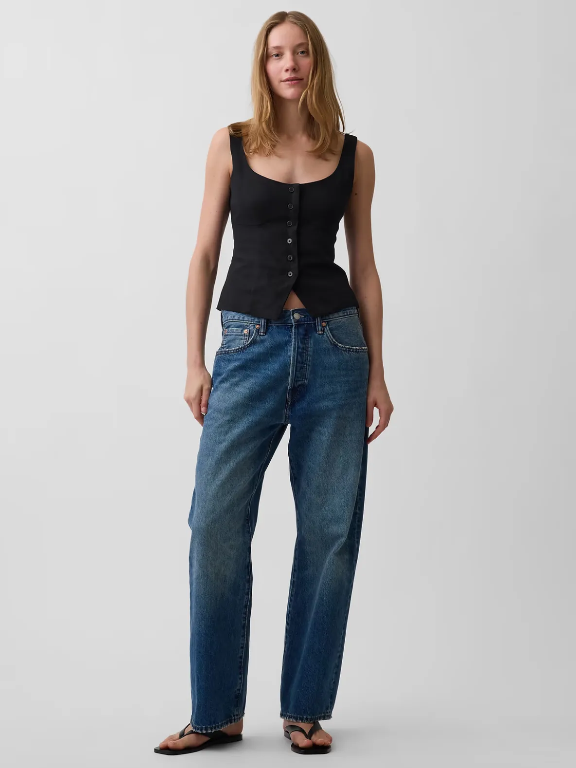 Linen-Blend Corset Vest Top
