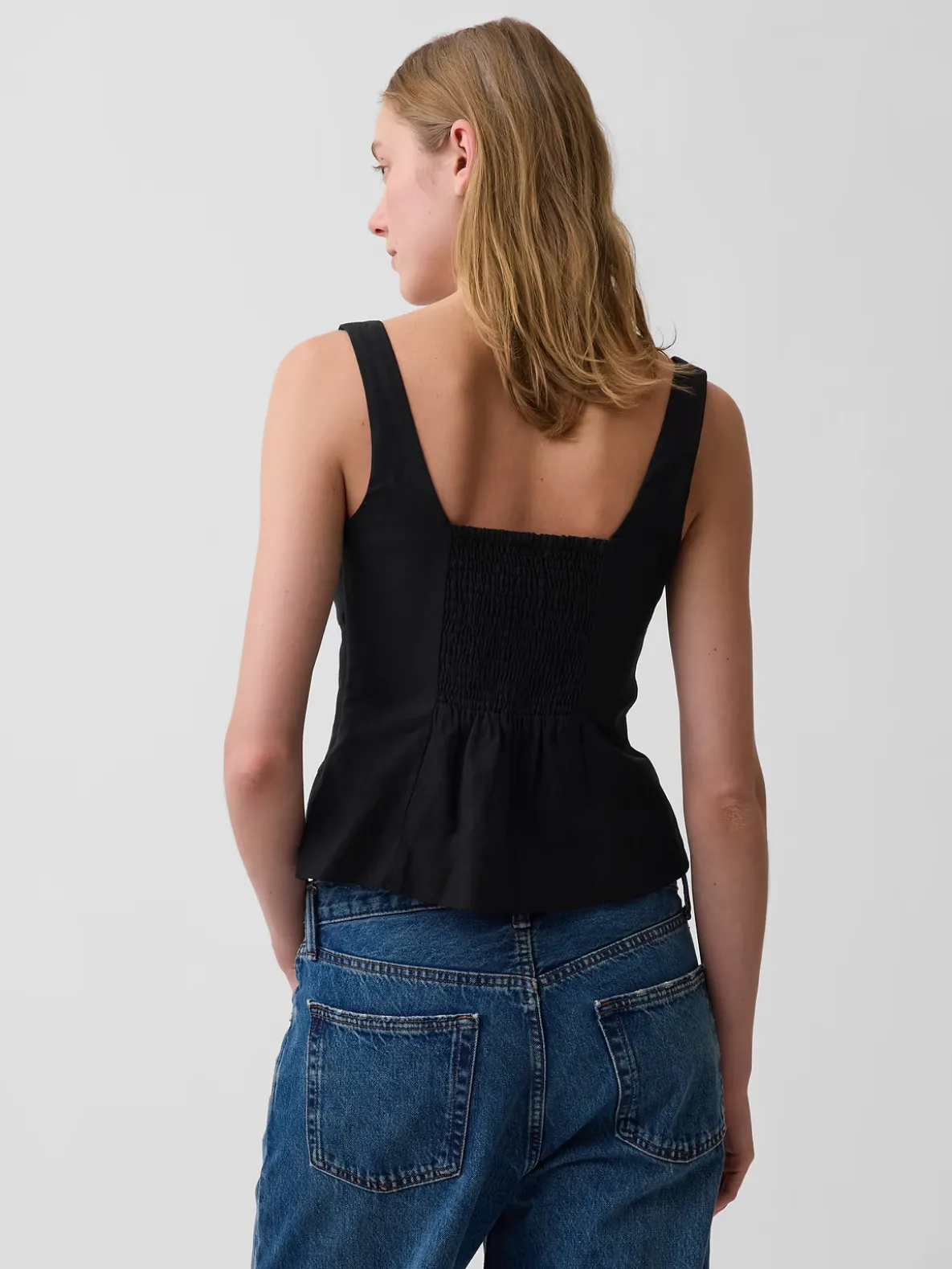 Linen-Blend Corset Vest Top