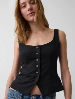 Linen-Blend Corset Vest Top