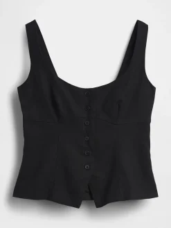 Linen-Blend Corset Vest Top