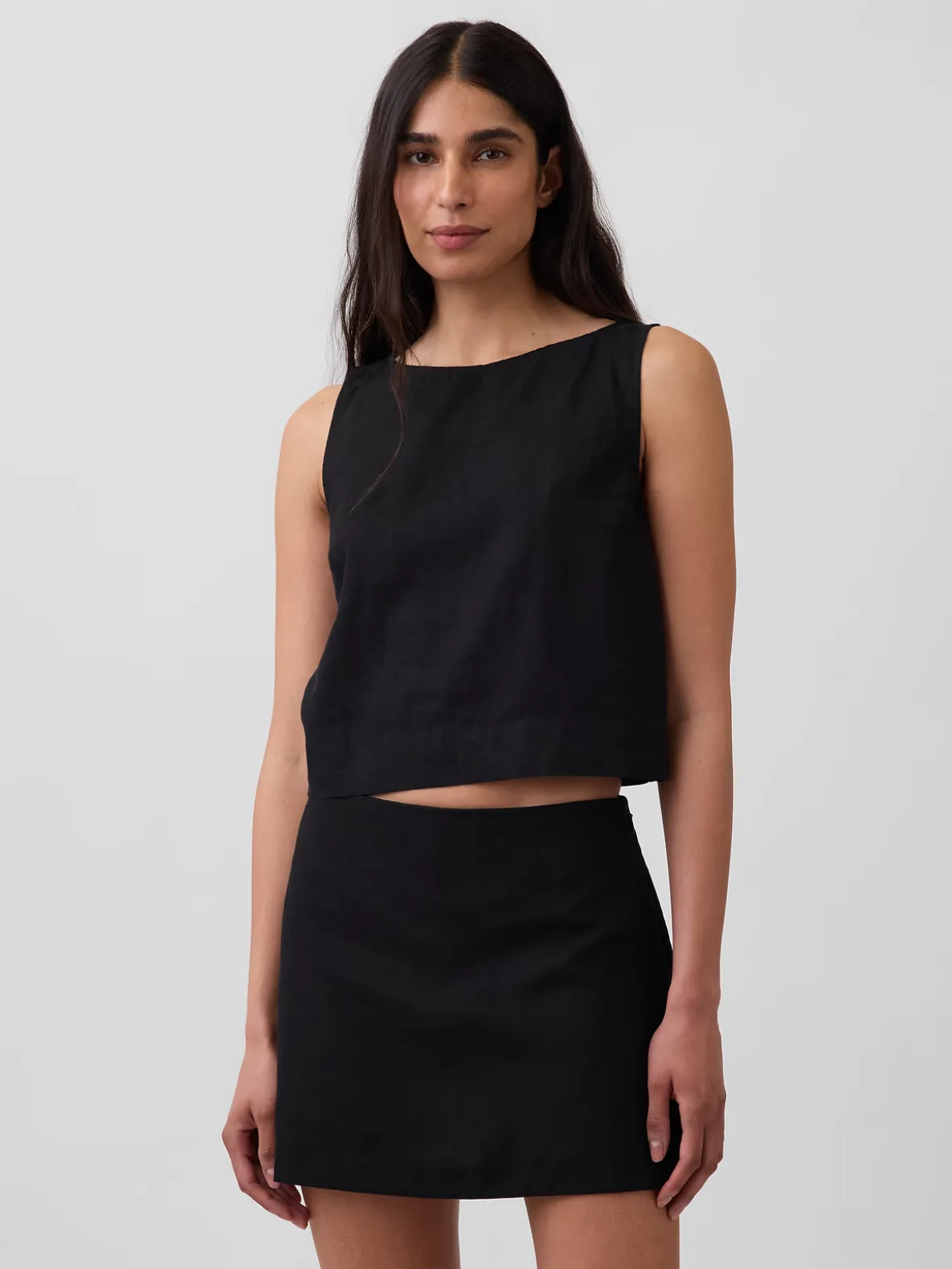 Linen-Blend Crop Shell Tank Top