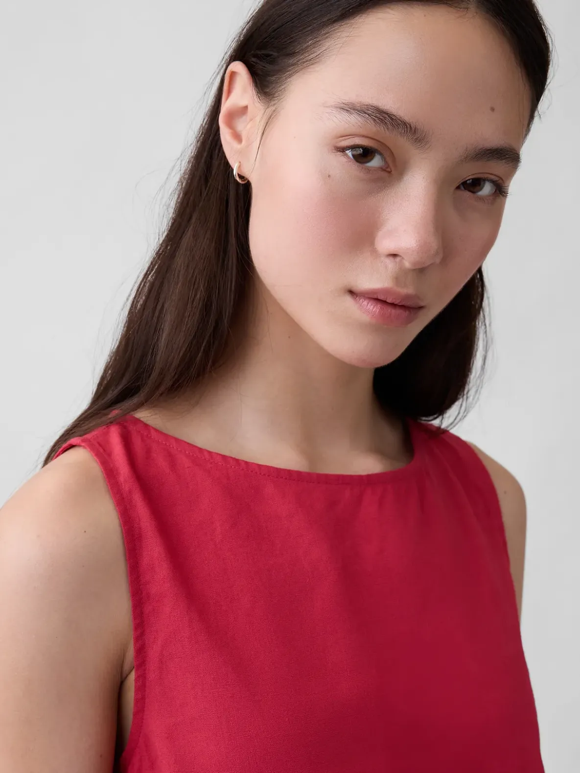 Linen-Blend Crop Shell Tank Top