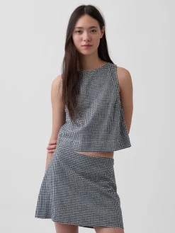 Linen-Blend Crop Shell Tank Top