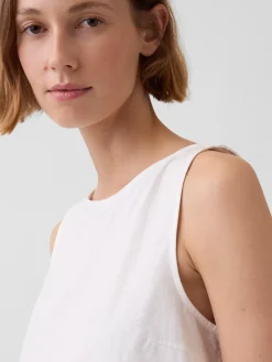 Linen-Blend Crop Shell Tank Top