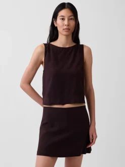 Linen-Blend Crop Shell Tank Top