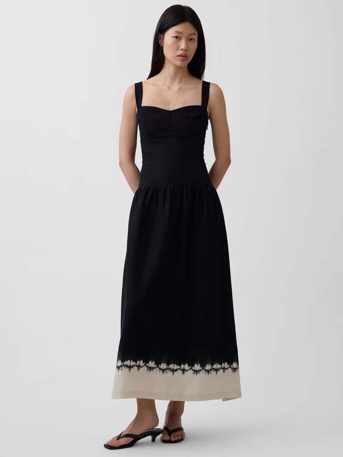 Linen-Blend Drop-Waist Corset Maxi Dress