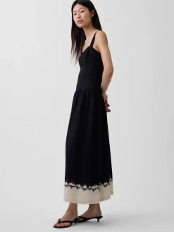 Linen-Blend Drop-Waist Corset Maxi Dress