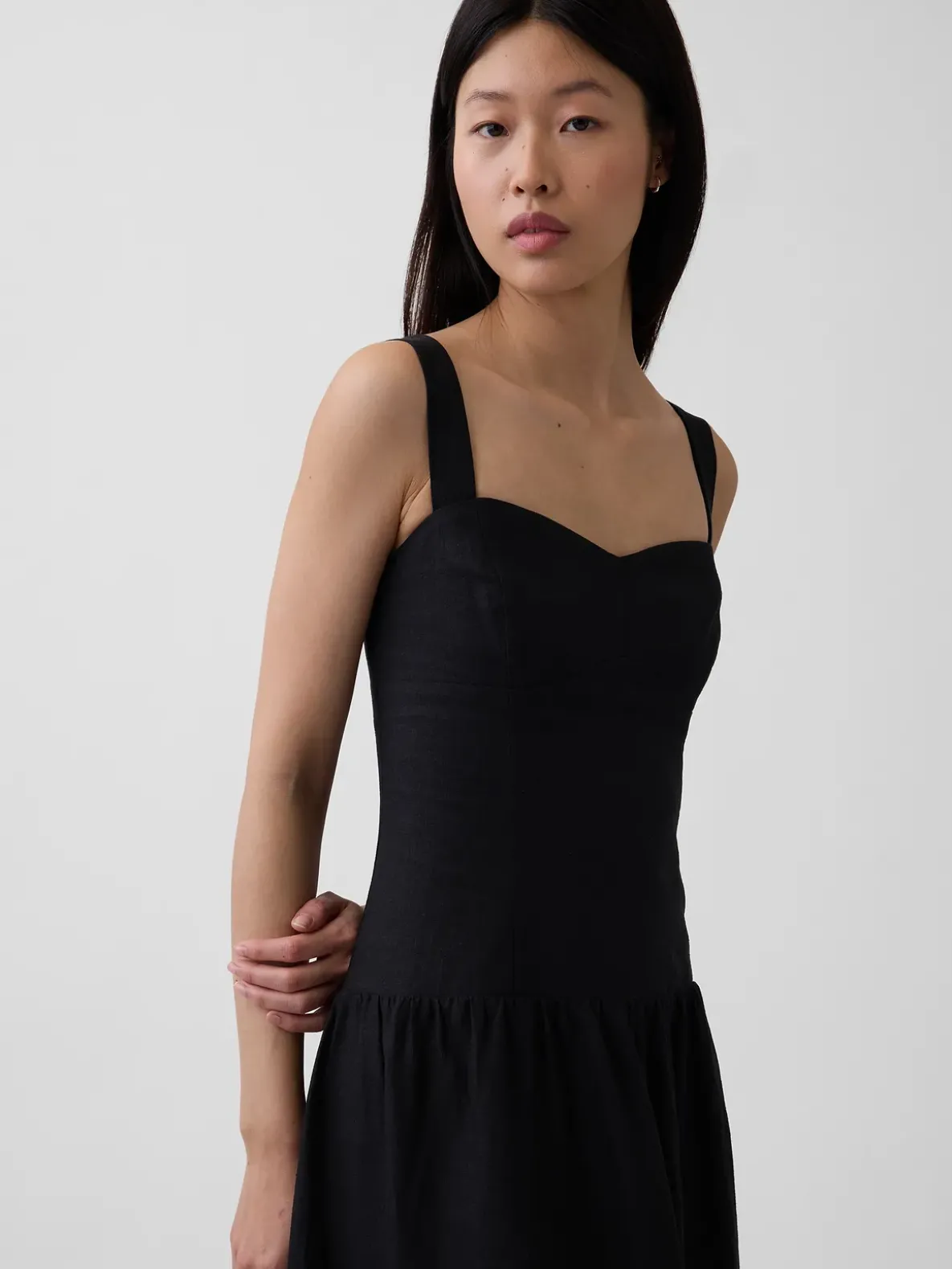 Linen-Blend Drop-Waist Corset Maxi Dress