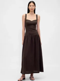 Linen-Blend Drop-Waist Corset Maxi Dress