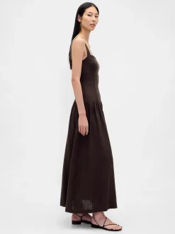 Linen-Blend Drop-Waist Corset Maxi Dress