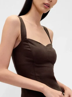 Linen-Blend Drop-Waist Corset Maxi Dress