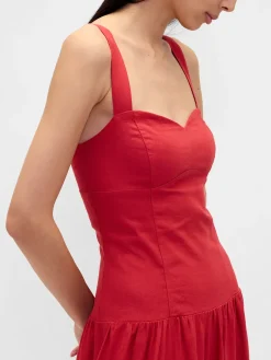 Linen-Blend Drop-Waist Corset Maxi Dress