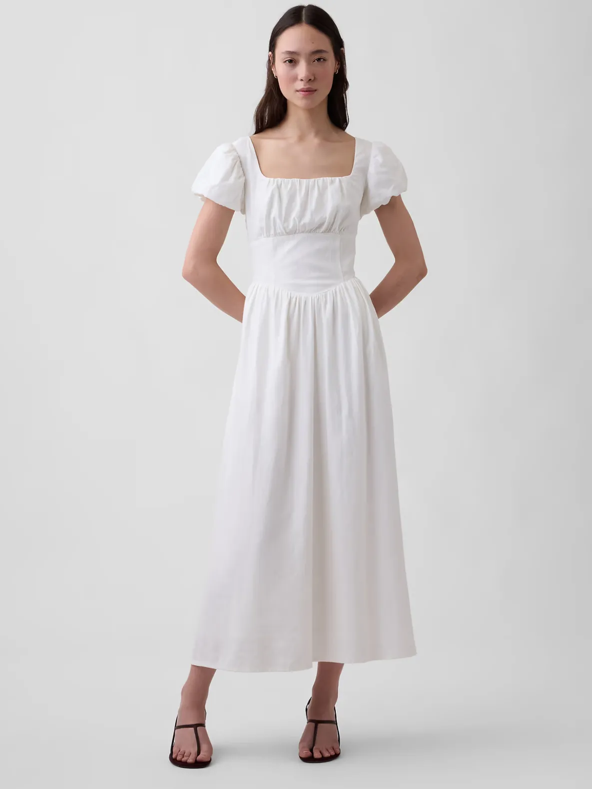 Linen-Blend Drop-Waist Maxi Dress