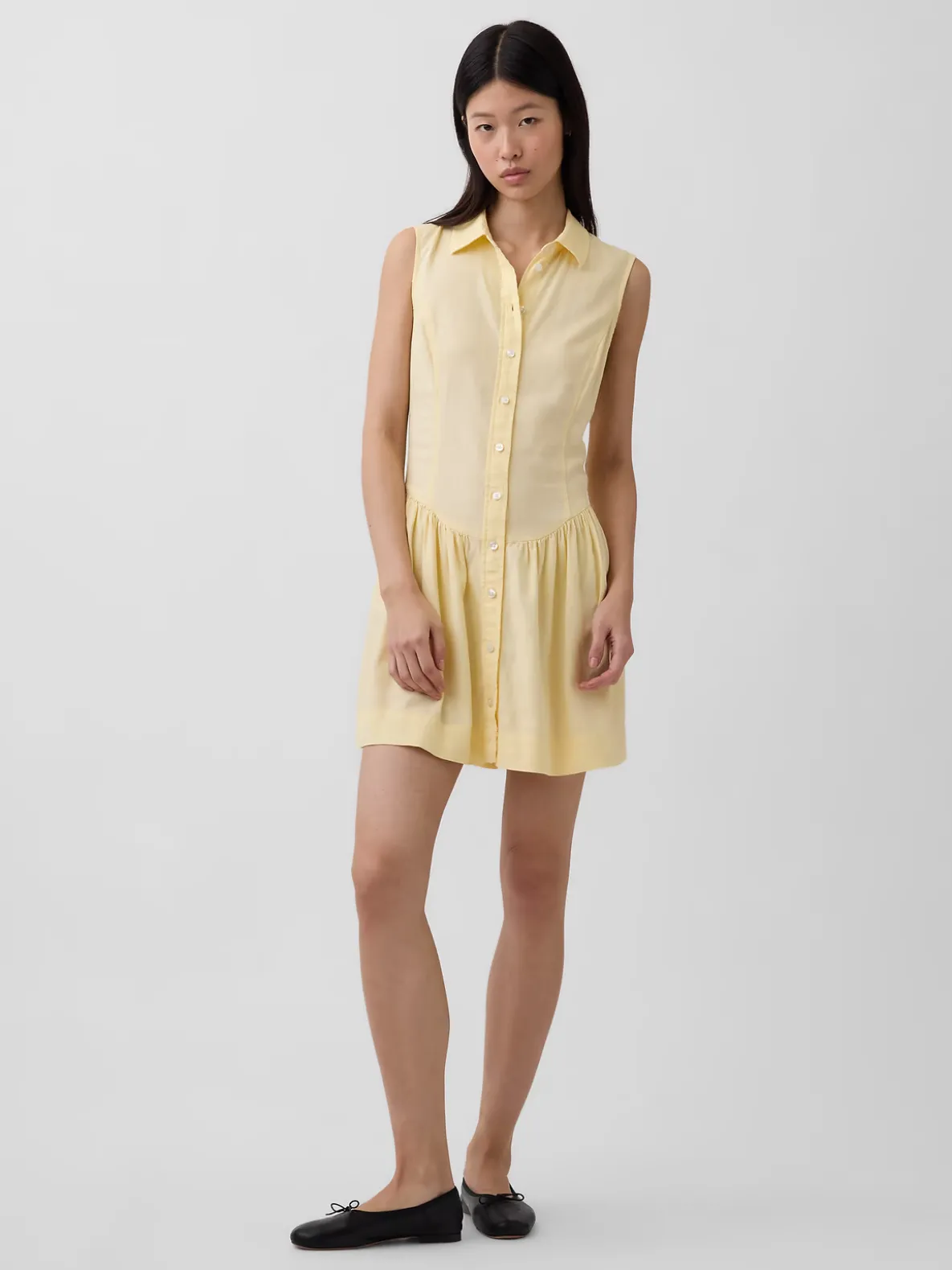 Linen-Blend Drop-Waist Mini Shirtdress