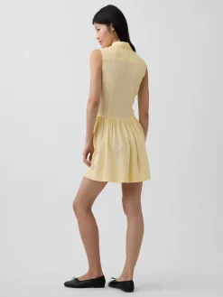 Linen-Blend Drop-Waist Mini Shirtdress