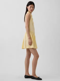 Linen-Blend Drop-Waist Mini Shirtdress