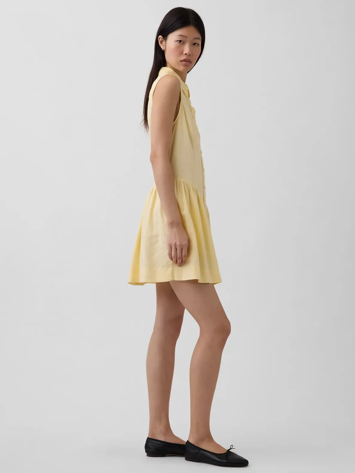 Linen-Blend Drop-Waist Mini Shirtdress