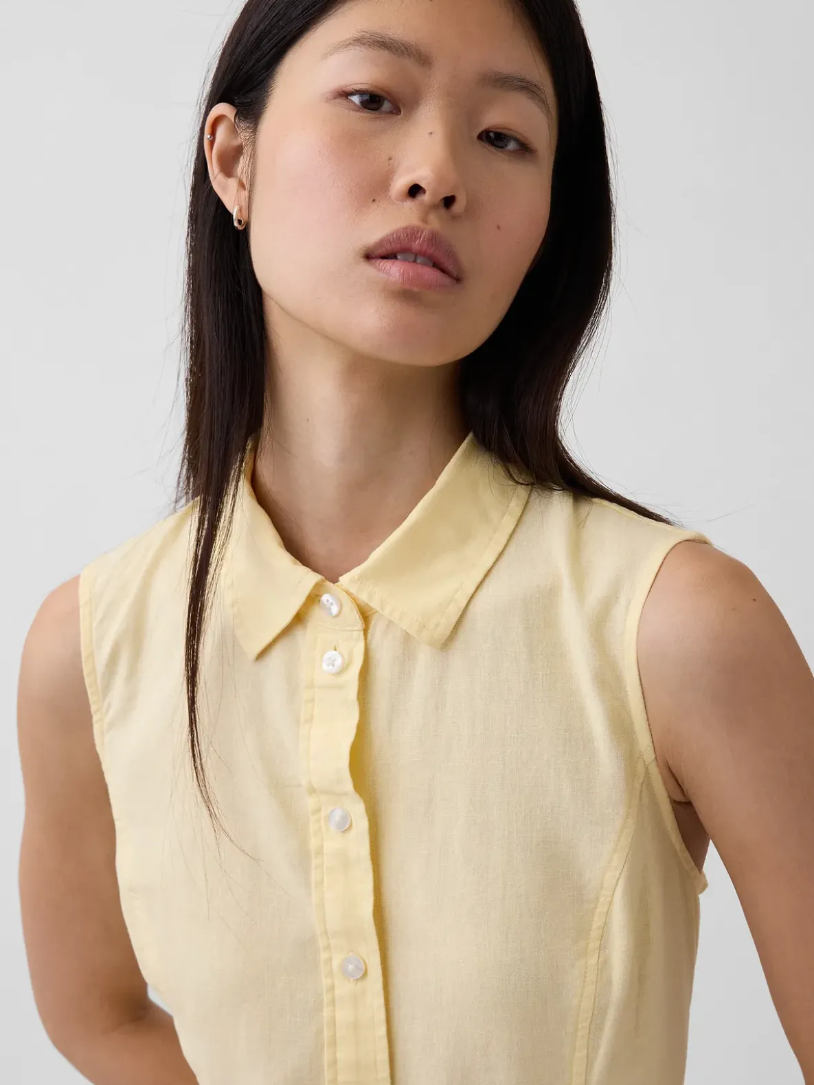 Linen-Blend Drop-Waist Mini Shirtdress